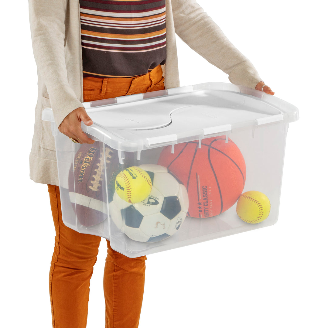 Sterilite 48 Quart Hinged Lid Storage Box Plastic Stackable Bin with Lid, 6 Pack - VMInnovations