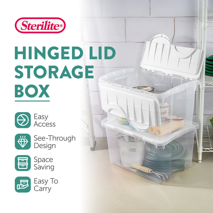 Sterilite 48 Quart Hinged Lid Storage Box Plastic Stackable Bin with Lid, 6 Pack - VMInnovations