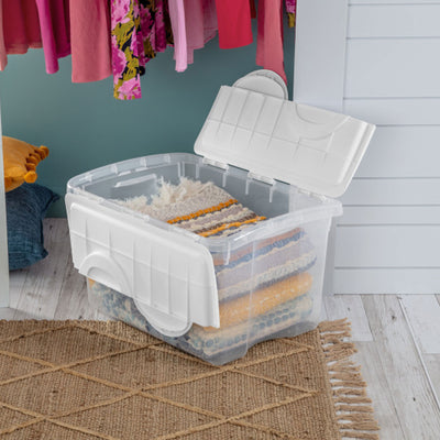Sterilite 48 Quart Hinged Lid Storage Box Plastic Stackable Bin with Lid, 6 Pack - VMInnovations