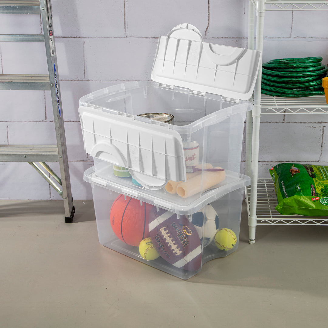 Sterilite 48 Quart Hinged Lid Storage Box Plastic Stackable Bin with Lid, 6 Pack - VMInnovations