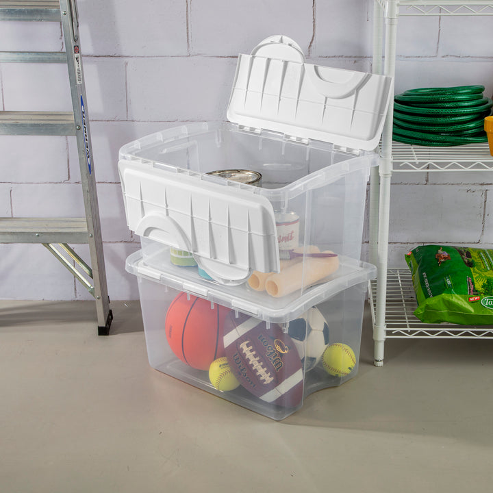 Sterilite 48 Quart Hinged Lid Storage Box Plastic Stackable Bin with Lid, 6 Pack - VMInnovations