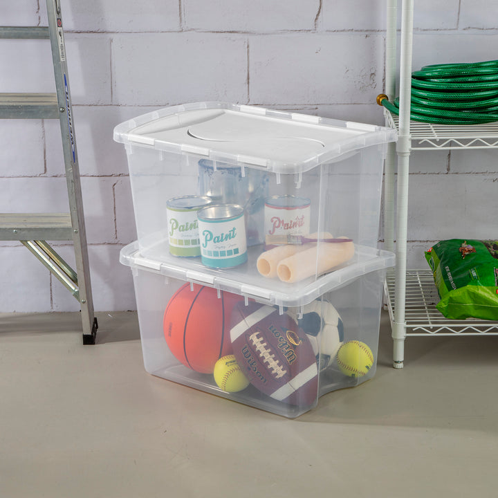 Sterilite 48 Quart Hinged Lid Storage Box Plastic Stackable Bin with Lid, 6 Pack - VMInnovations