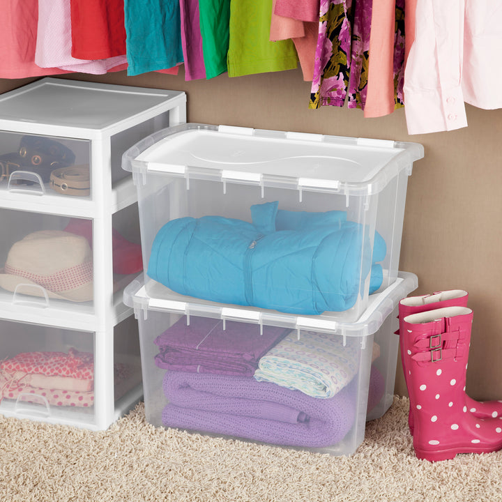 Sterilite 48 Quart Hinged Lid Storage Box Plastic Stackable Bin with Lid, 6 Pack - VMInnovations