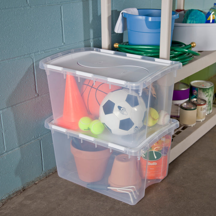 Sterilite 48 Quart Hinged Lid Storage Box Plastic Stackable Bin with Lid, 6 Pack - VMInnovations