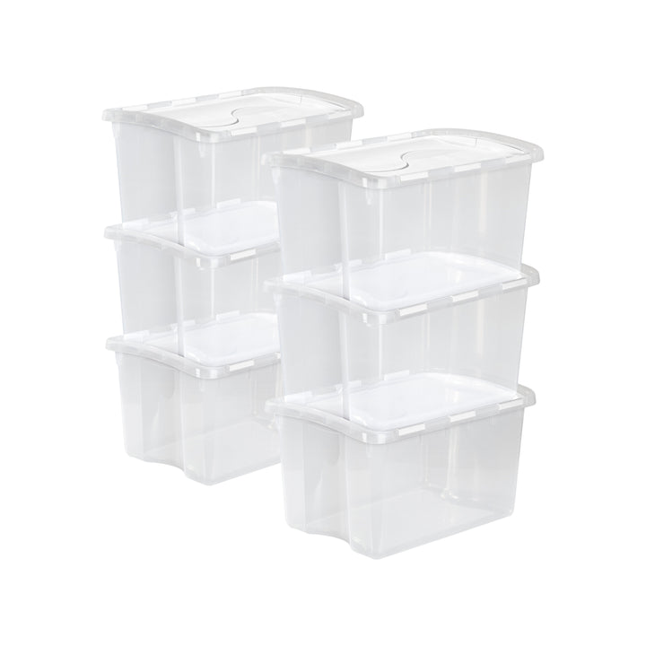 Sterilite 48 Quart Hinged Lid Storage Box Plastic Stackable Bin with Lid, 6 Pack - VMInnovations