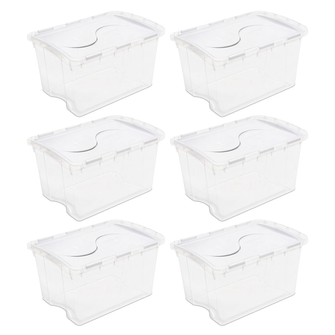 Sterilite 48 Quart Hinged Lid Storage Box Plastic Stackable Bin with Lid, 6 Pack