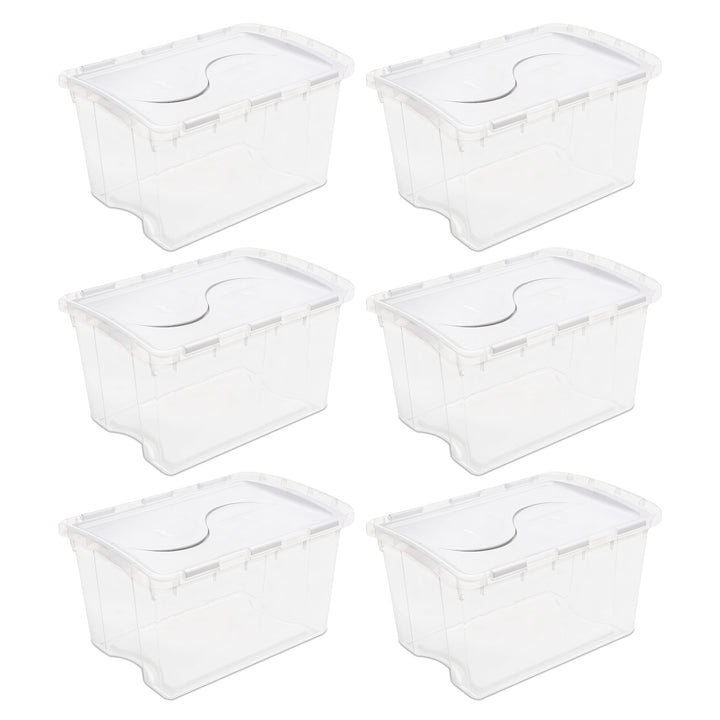 Sterilite 48 Quart Hinged Lid Storage Box Plastic Stackable Bin with Lid, 6 Pack