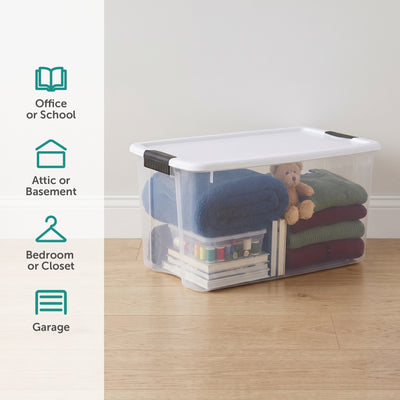 Sterilite 70 Qt Clear Plastic Stackable Storage Bin with Latching Lid, (4 Pack)