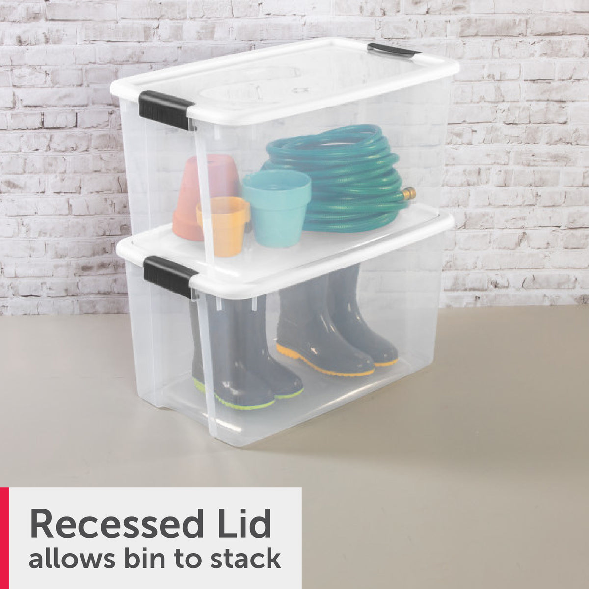 Sterilite 70 Qt Clear Plastic Stackable Storage Bin with Latching Lid, (4 Pack)