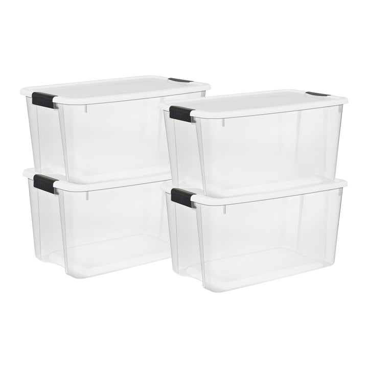 Sterilite 70 Qt Clear Plastic Stackable Storage Bin with Latching Lid, (4 Pack)