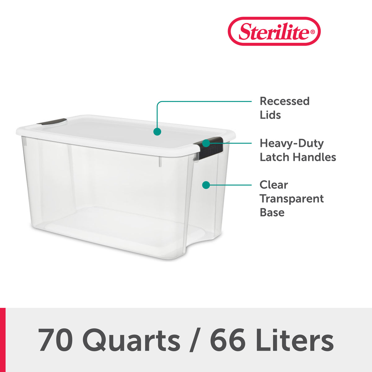 Sterilite 70 Qt Clear Plastic Stackable Storage Bin with Latching Lid, (4 Pack)