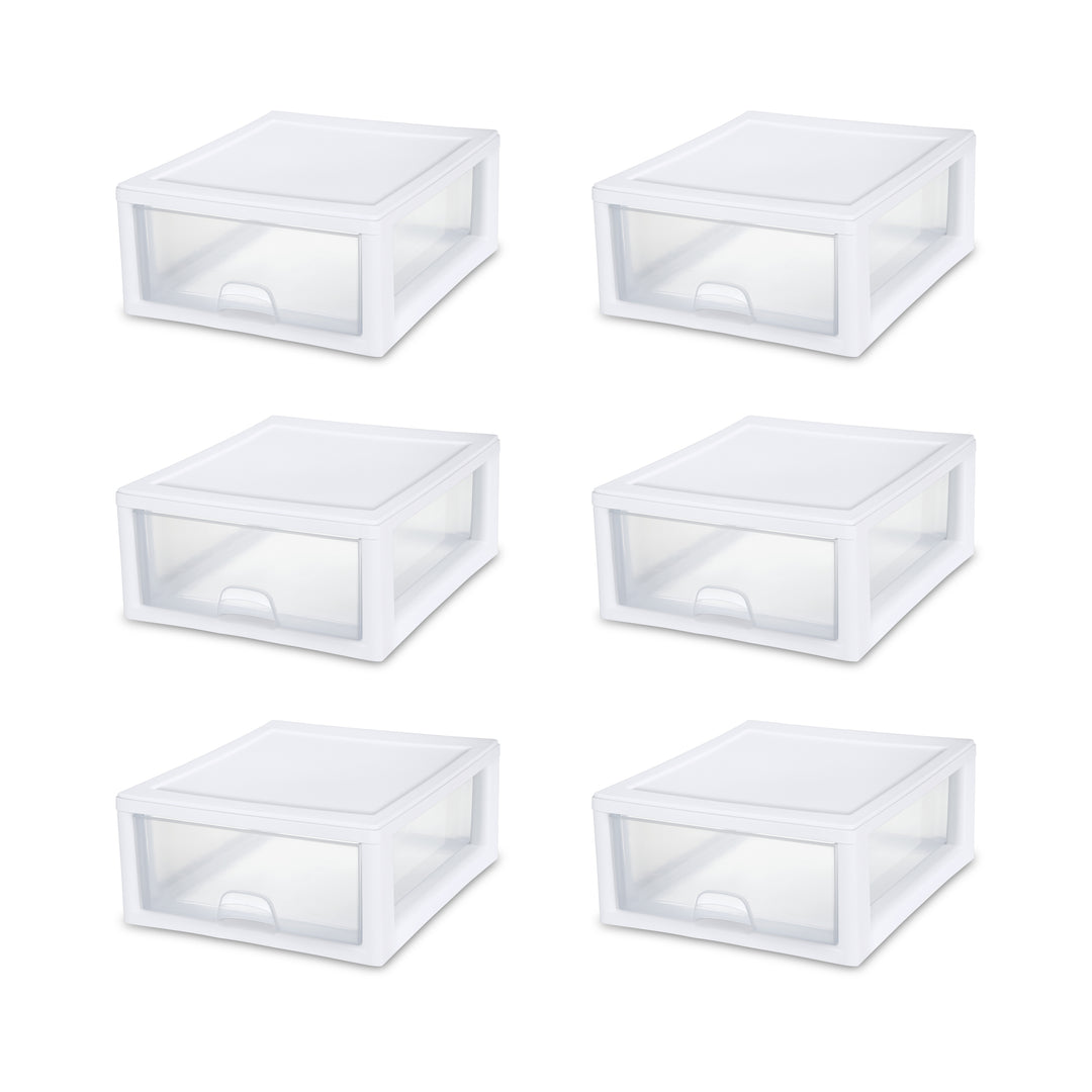 Sterilite 16 Quart Clear Plastic Stacking Storage Drawer Container Box, 6 Pack