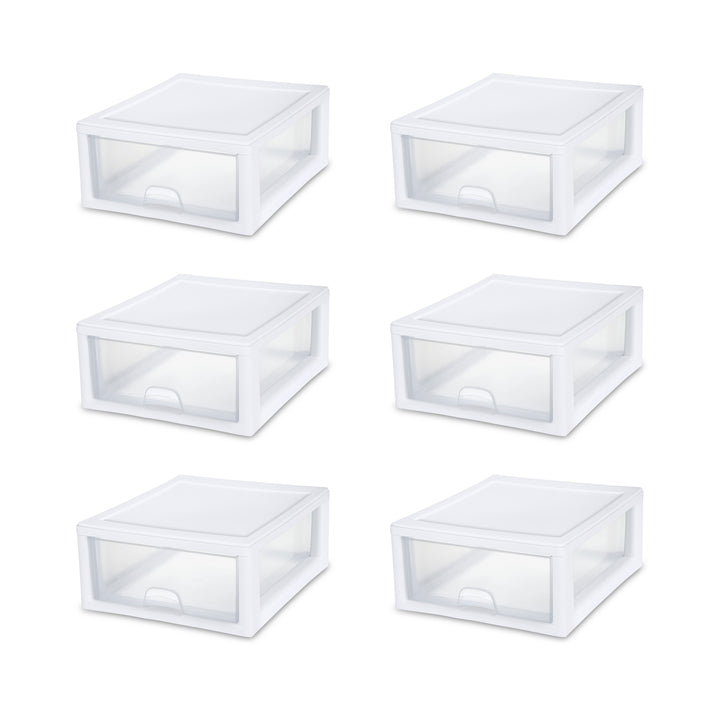 Sterilite 16 Quart Clear Plastic Stacking Storage Drawer Container Box, 6 Pack