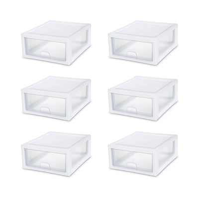 Sterilite 16-Qt Modular Stacking Storage Drawer Containers (Open Box) (6 Pack)