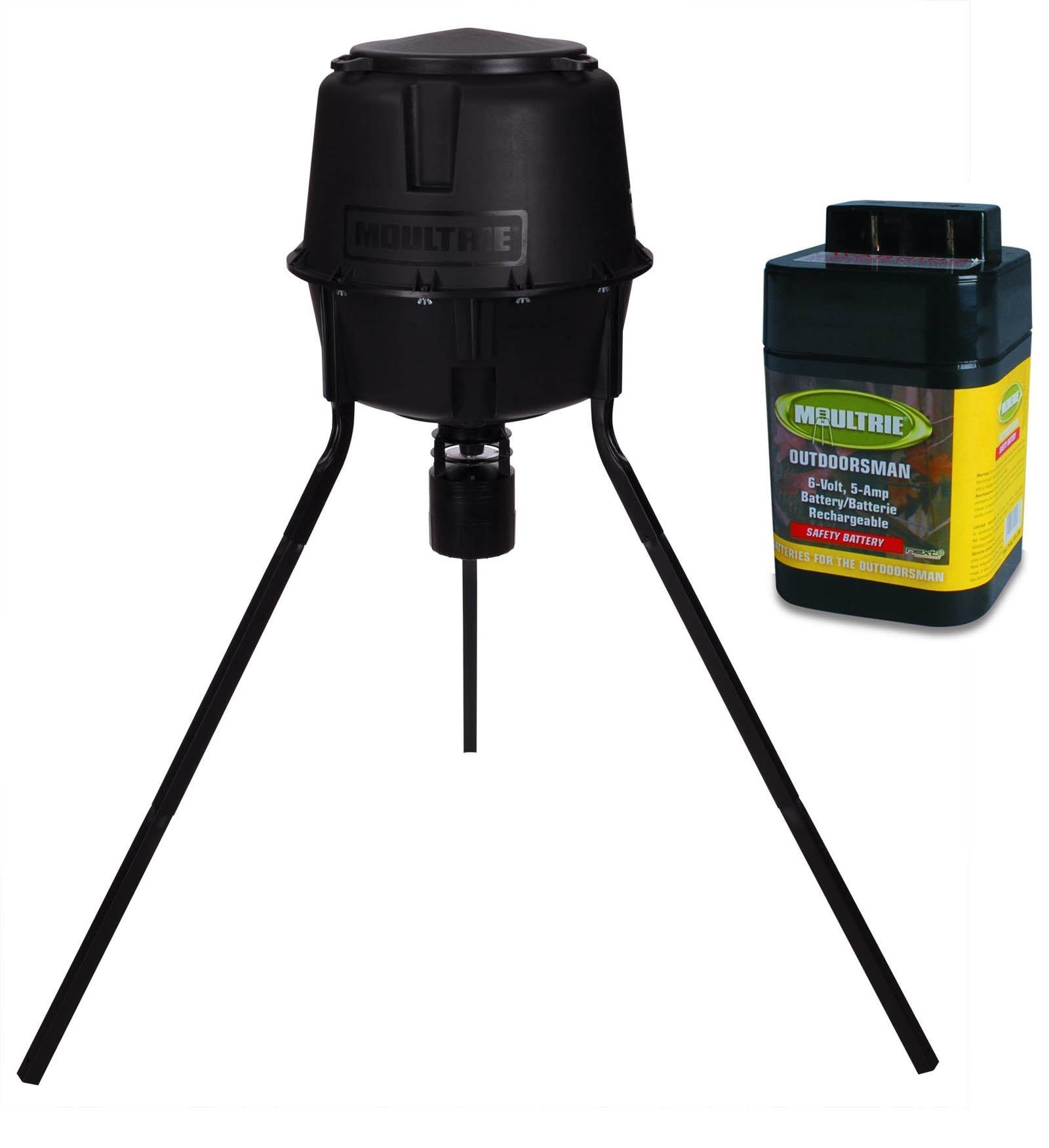 Moultrie 30 Gallon Easy Programmable Quick Lock Tripod Game Feeder + 6V Battery