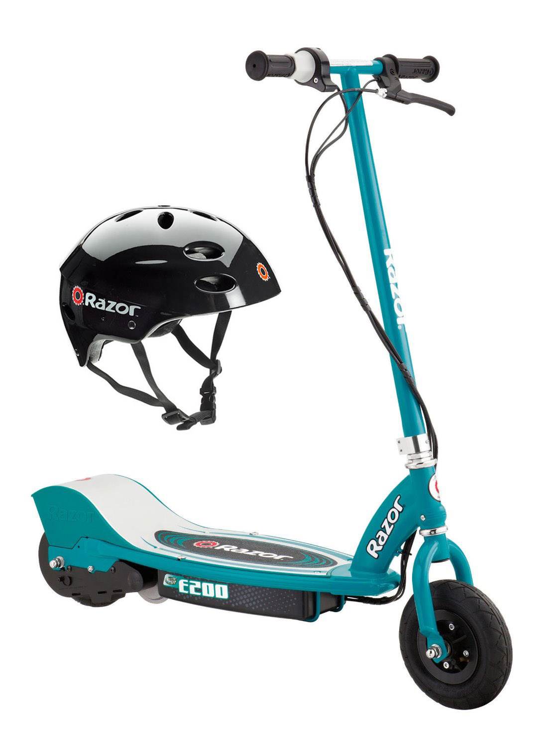 Razor E200 Electric Motorized Kids Scooter (Teal) & Youth Sport Helmet (Black)