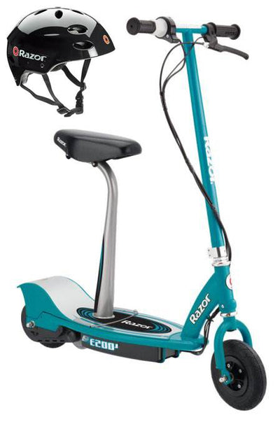 Razor E200S Seated Electric Scooter (Teal) & Youth Sport Helmet (Black)