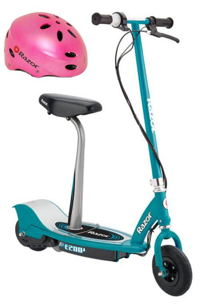 Razor E200S Seated Electric Scooter (Teal) & Youth Sport Helmet (Pink)