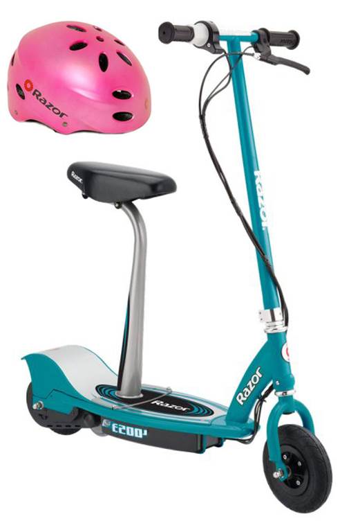 Razor E200S Seated Electric Scooter (Teal) & Youth Sport Helmet (Pink)