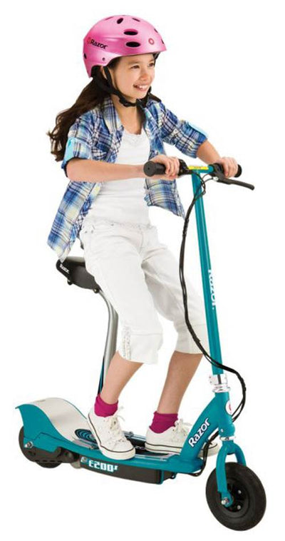 Razor E200S Seated Electric Scooter (Teal) & Youth Sport Helmet (Pink)