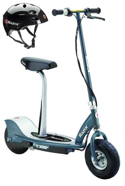 Razor E300S Seated Electric 24V Scooter (Gray) & Youth Sport Helmet (Black)