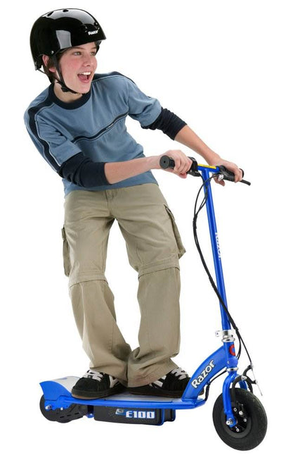 Razor E100 Kids Motorized 24V Electric Ride-On Scooter w/ Helmet and Pads, Blue