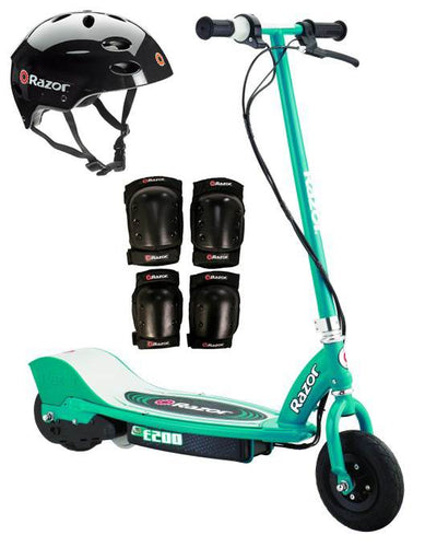 Razor E200 Electric Motorized Kids Scooter (Teal) w/ Helmet, Elbow & Knee Pads