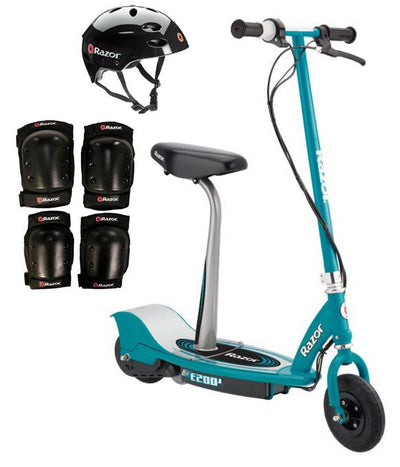 Razor E200S Seated Electric Scooter (Teal) w/ Helmet, Elbow & Knee Pads