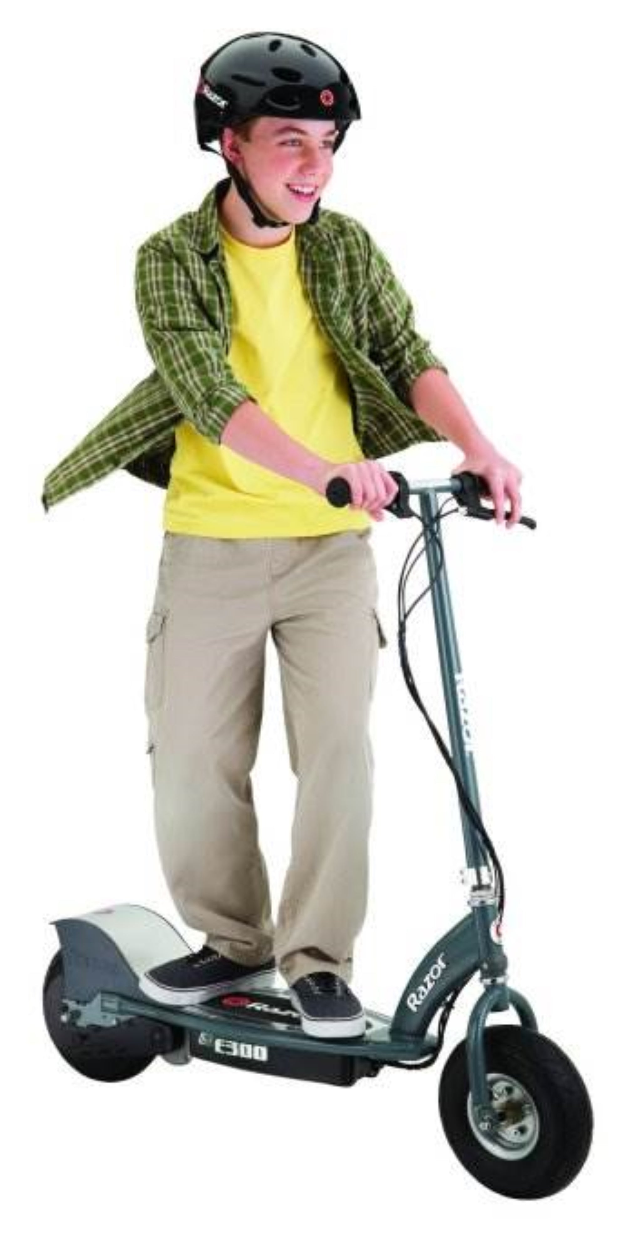 Razor E300 Electric 24V Motorized Scooter, Grey w/ Helmet, Elbow & Knee Pad Set