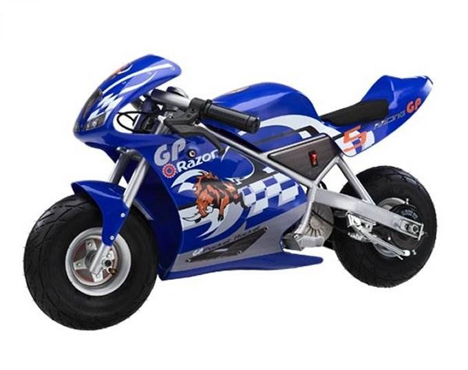 Razor 24-Volt Electric Motorcycle Pocket Rocket with Youth Helmet and Pads, Blue