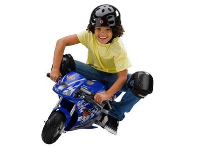 Razor 24-Volt Electric Motorcycle Pocket Rocket with Youth Helmet and Pads, Blue