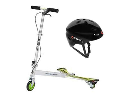 Razor PowerWing DLX 3-Wheel Caster Scooter & Child Sport Helmet (Black)
