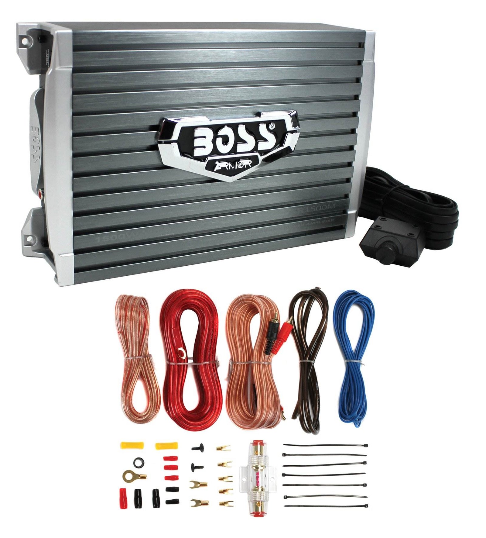Boss AR1500M 1500 Watt MONO Compact Amplifier and Bass Knob and Amp Wiring Kit - VMInnovations
