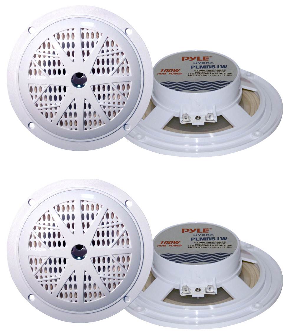 4) PYLE PLMR51W 5.25" 200W 2-Way Waterproof Marine/Boat/Car Audio Speakers White