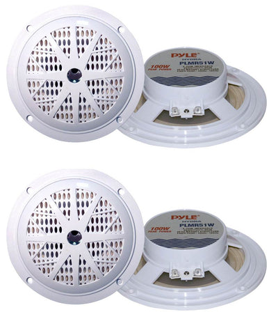 4) PYLE PLMR51W 5.25" 200W 2-Way Waterproof Marine/Boat/Car Audio Speakers White