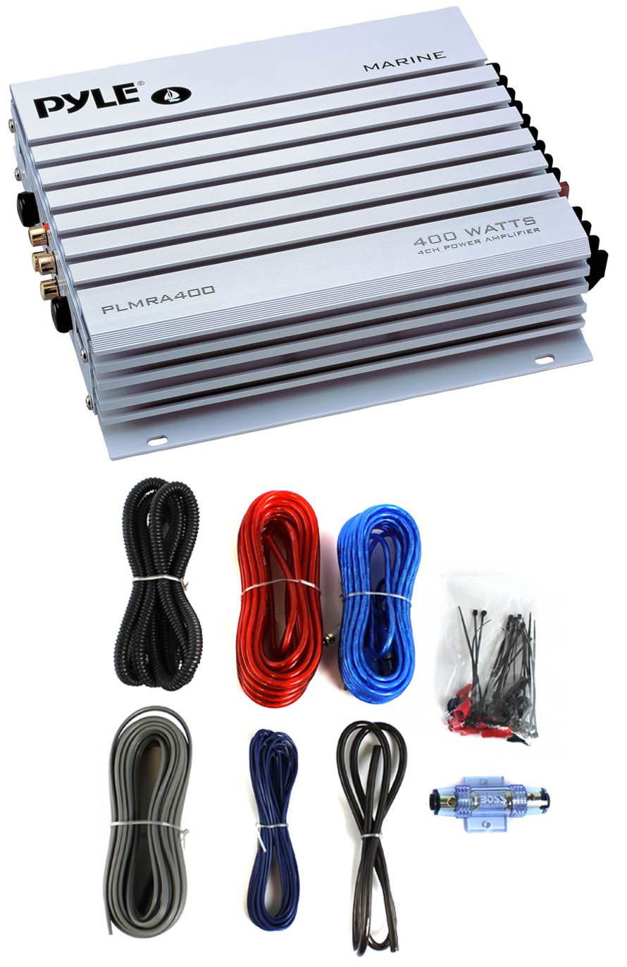 Pyle Marine Boat Audio Amplifier with 8 Gauge Complete Installation Wiring Kit