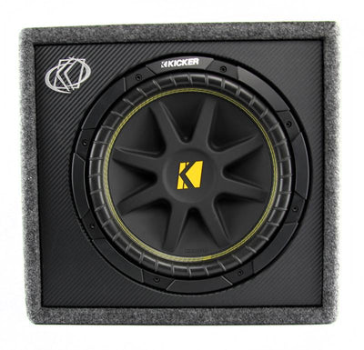 KICKER 10VC124 12" 300W Car Audio Subwoofer+Sub Box+Lanzar 2 Channel Amp+Amp Kit