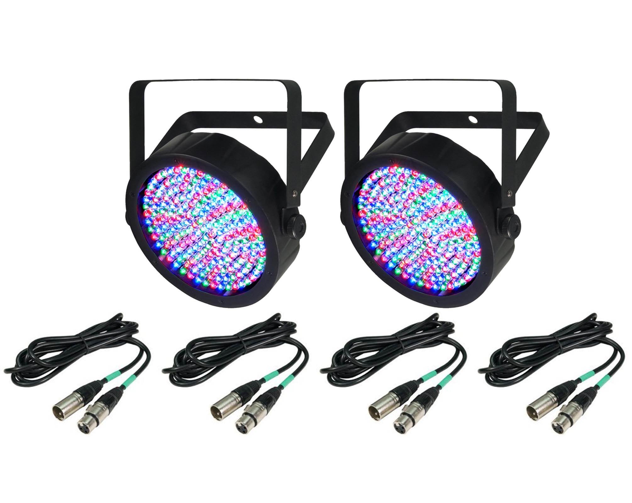 (2) Chauvet SlimPar 64 LED Slim Par Can Pro DJ RGB Lighting Effects + DMX Cables