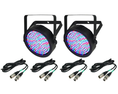 (2) Chauvet SlimPar 64 LED Slim Par Can Pro DJ RGB Lighting Effects + DMX Cables