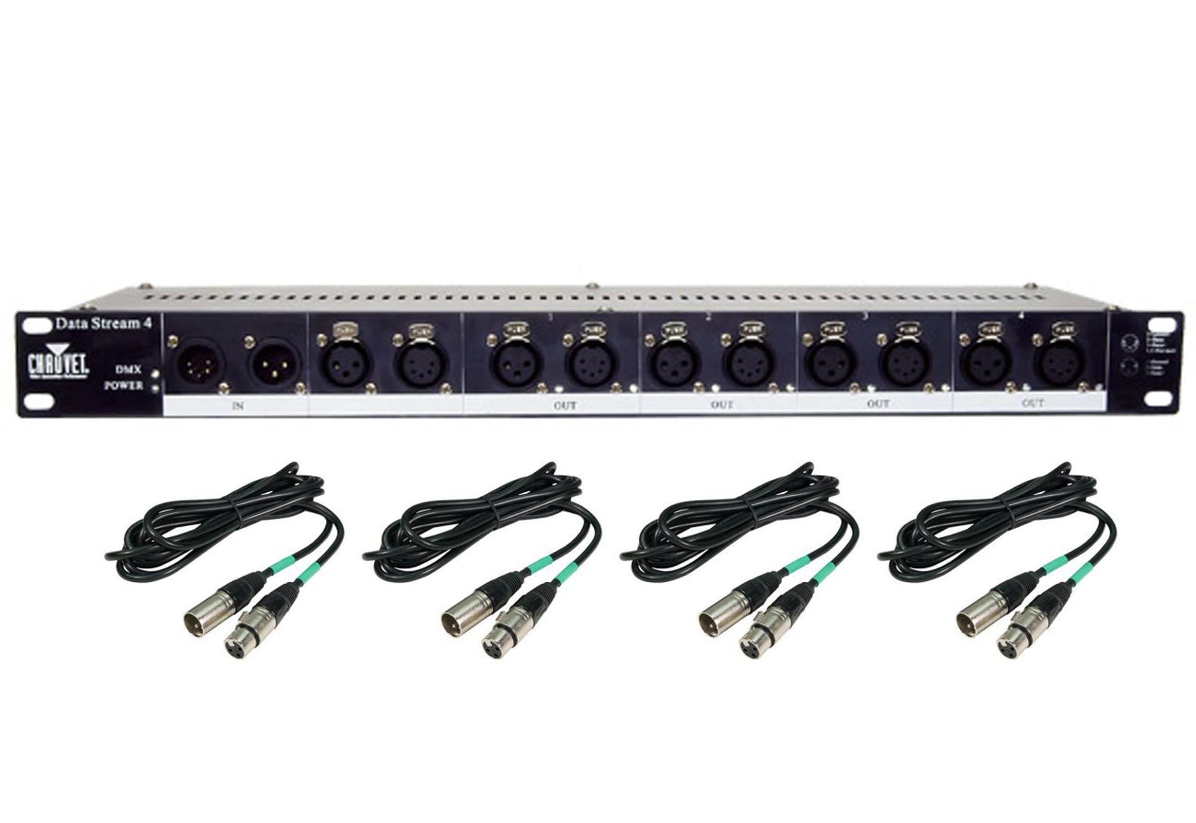 Chauvet DJ Data Stream 4 Universal 3 & 5 Pin DMX Optical Splitter w/ 25' Cables
