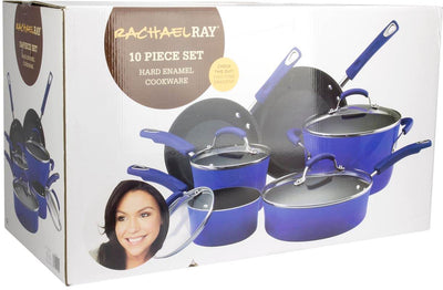 Rachael Ray 10-Piece NonStick Hard Enamel Cookware Set Pots Blue - Missing Pot