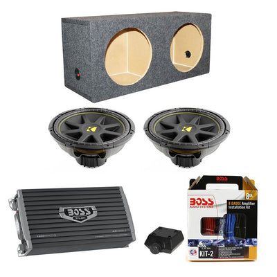 2) Kicker 10C124 12" 600W Subs + Sub Box + Boss AR16002 1600W 2-Ch Amp +Amp Kit