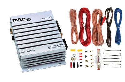 Pyle PLMRA120 240W 2 Ch Marine/Boat Waterproof Amplifier and 8 Gauge Amp Kit