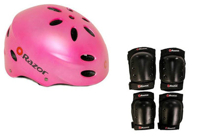 Razor V17 Child Skateboard/Scooter Pink Sport Helmet w/ Pro Elbow & Knee Pads