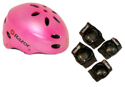 Razor V17 Child Skateboard / Scooter Pink Sport Helmet w/ Elbow & Knee Pads