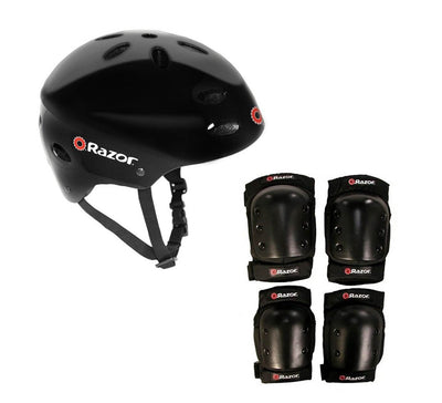 Razor V17 Youth Skateboard / Scooter Sport Helmet w/ Pro Knee & Elbow Pads Set