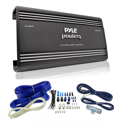 Pyle PLA4478 4 Channel 4000W Car Audio Amplifier Amp + 4 Gauge Amp Install Kit