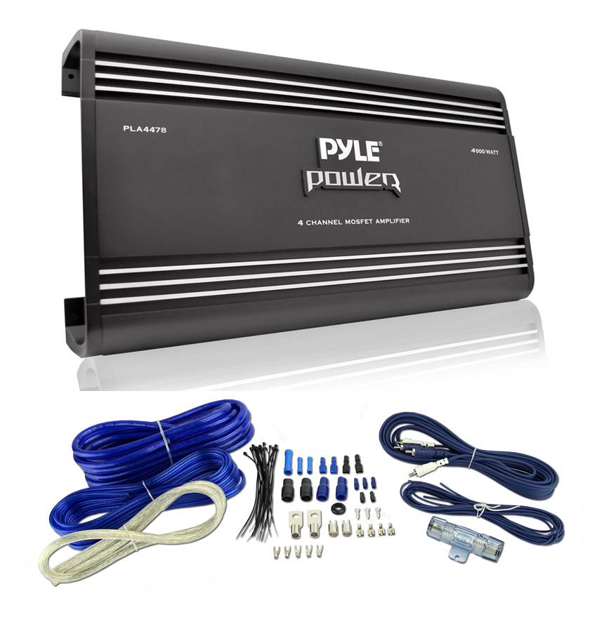Pyle PLA4478 4 Channel 4000W Car Audio Amplifier Amp + 4 Gauge Amp Install Kit