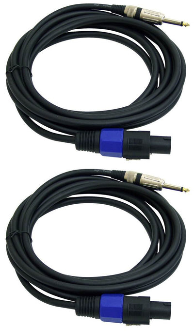 2) PYLE PPSJ15 15FT 12 Gauge Ga Speakon to 1/4'' Professional Pro Speaker Cables