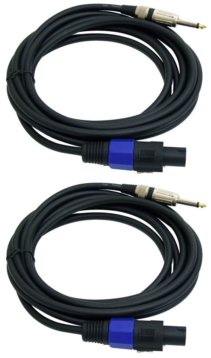 2) PYLE PPSJ15 15FT 12 Gauge Ga Speakon to 1/4'' Professional Pro Speaker Cables